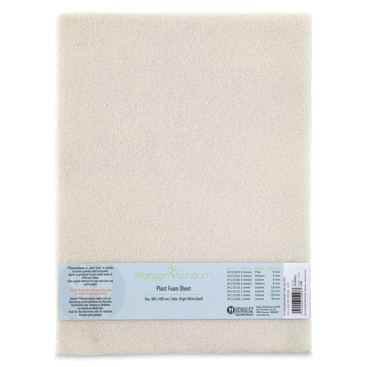 Schulcz Scale Model Plant Foam - White, Pkg of 2, Fine, 3 mm, 11-3/4" x 15-3/4"